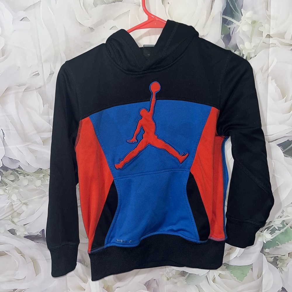 Jordan Jumpman Hoodie Sweatshirt Black/Red/Blue Youth Therma-Fit Size Medium